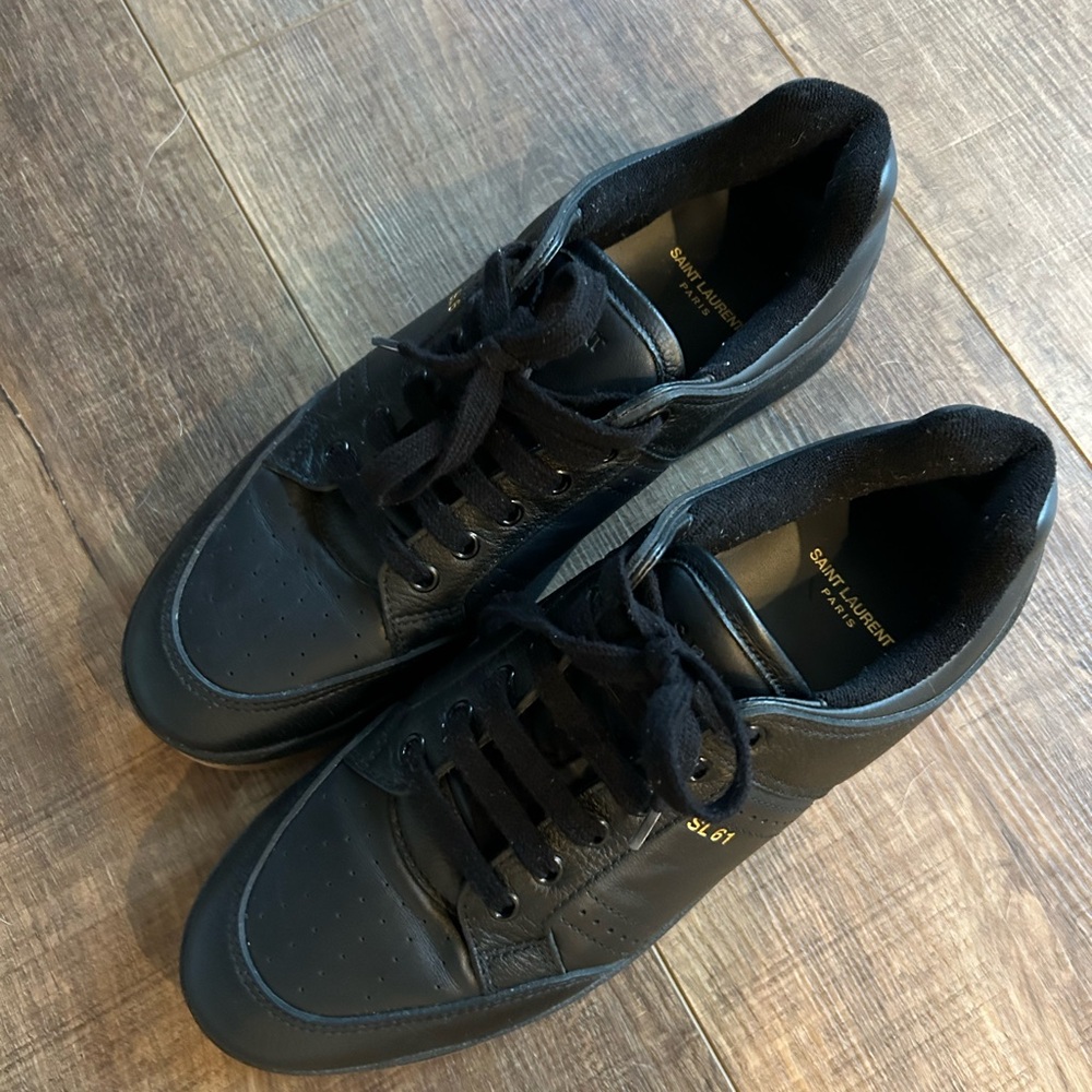 Saint Laurent Black Leather Sneakers with Gum Sole - Picture 2 of 5